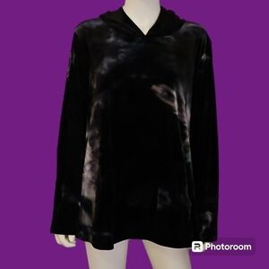 LIVI Black Tie Dye Velour Velvet Long Sleeve Hoodie 18/20